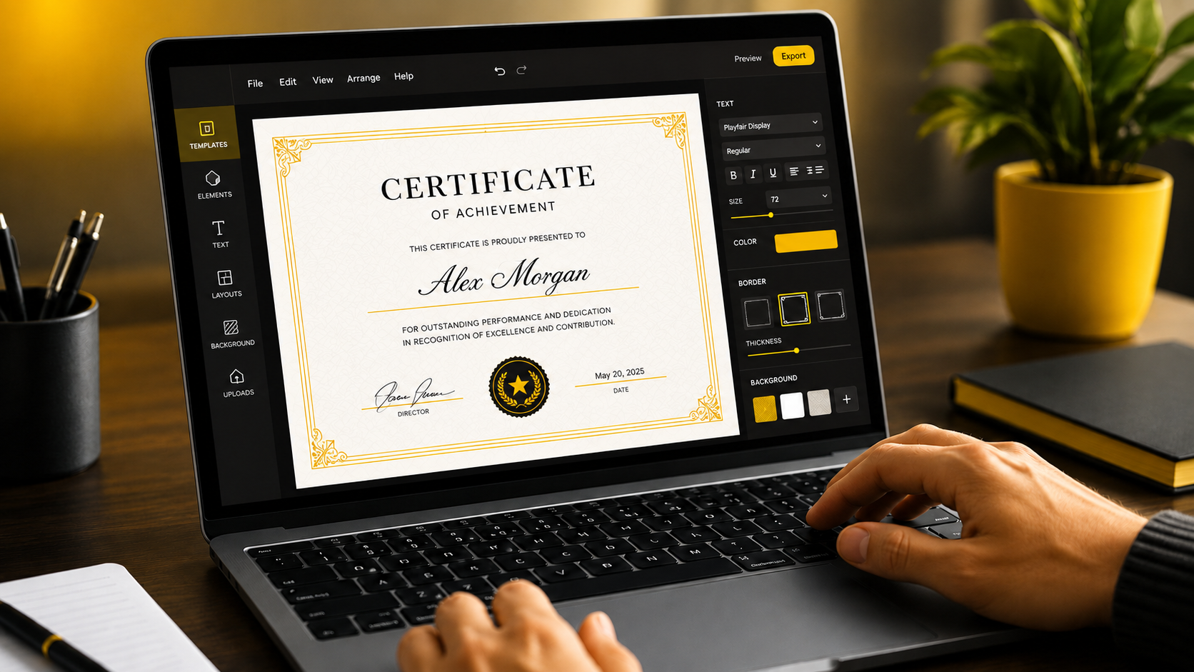 Certificate templates and bulk certificate generation